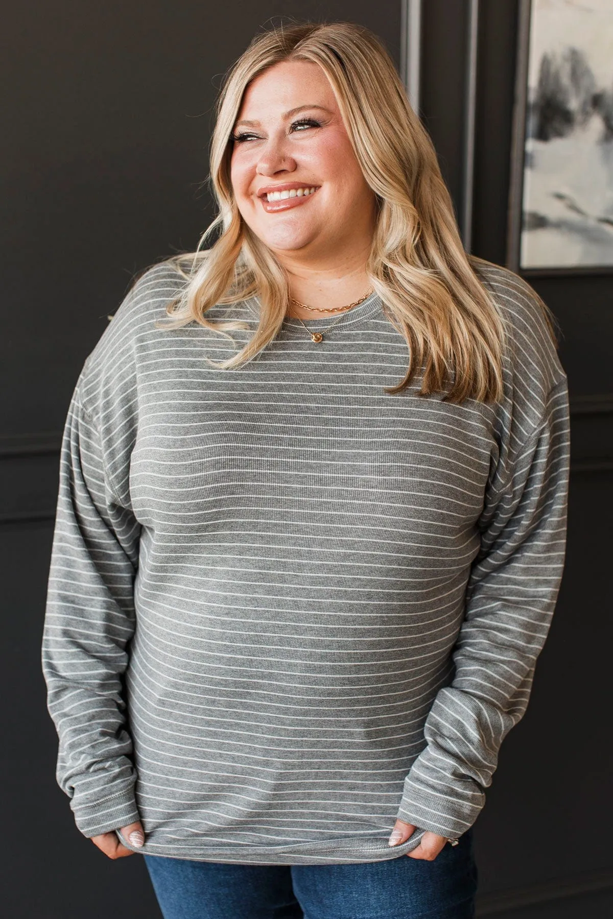 Brighten My Day Striped Pullover Top- Grey