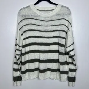 Brochu Walker Reed Sweater Striped Linen &amp; Cotton Knit White Green Size Large
