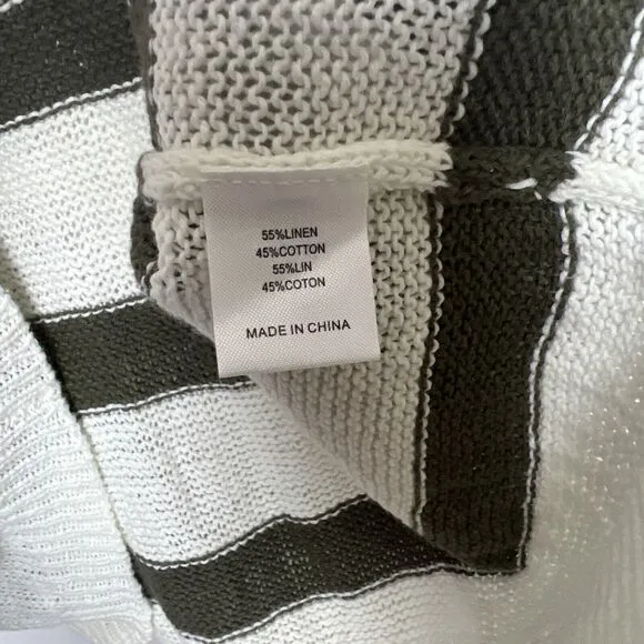 Brochu Walker Reed Sweater Striped Linen &amp; Cotton Knit White Green Size Large