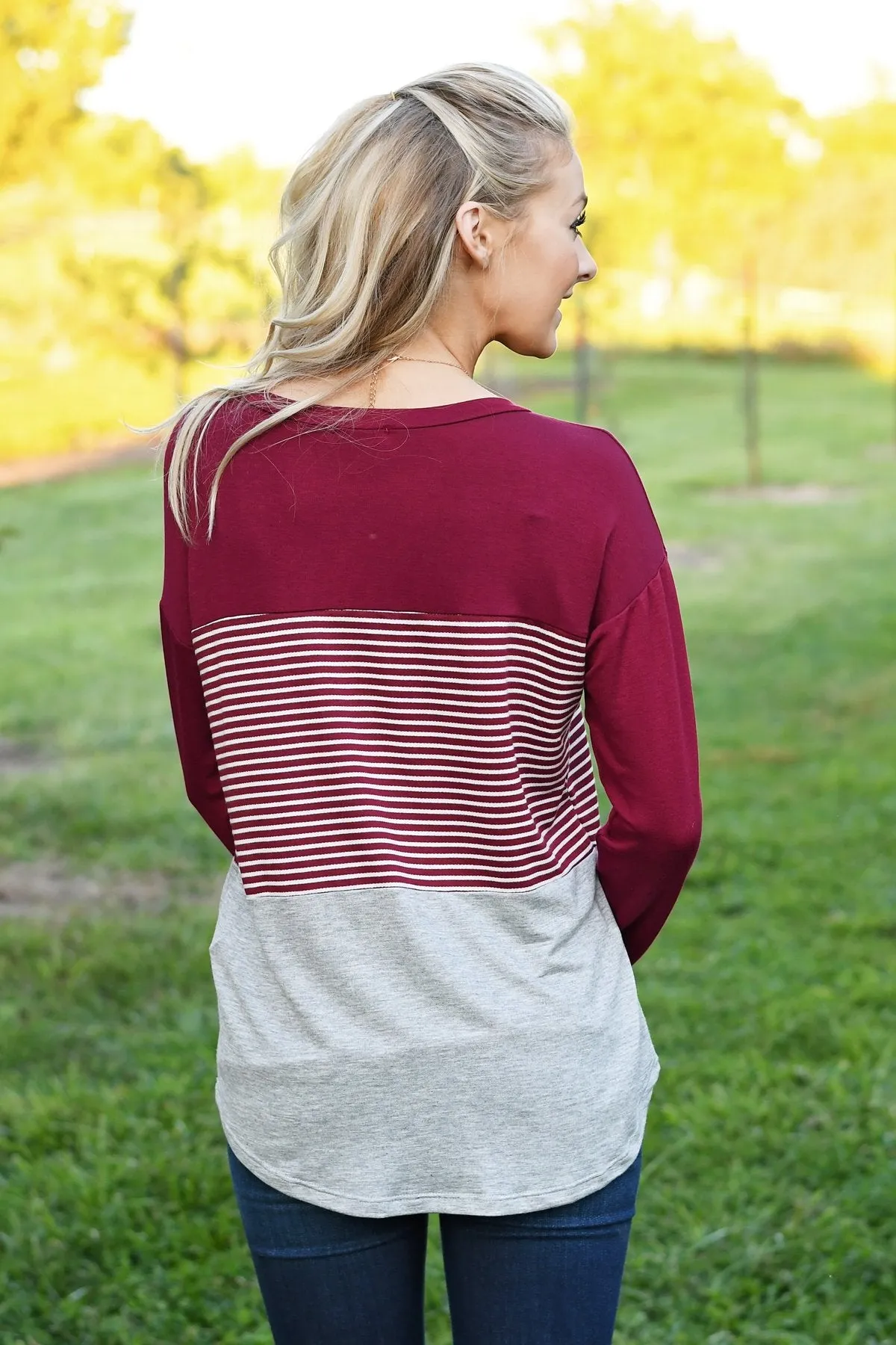 Burgundy Striped Colorblock top