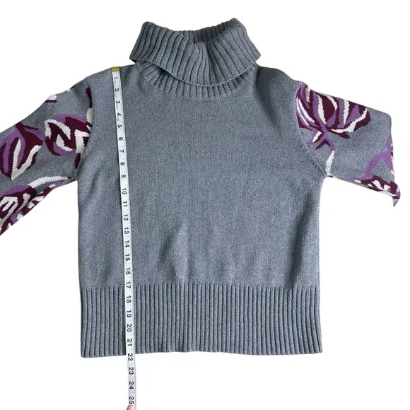 Cabi Gray Rose Eden Turtleneck Floral Bell Sleeve Sweater. Size Medium