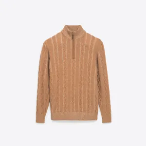 Cable Knit Quarter Zip Mock Neck Sweater