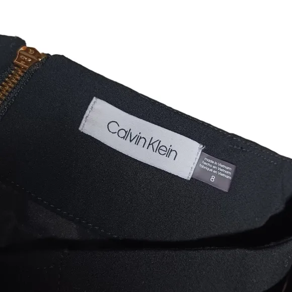 CALVIN KLEIN Gold Zipper A-Line Midi Black Skirt with Belt 8 (Medium)