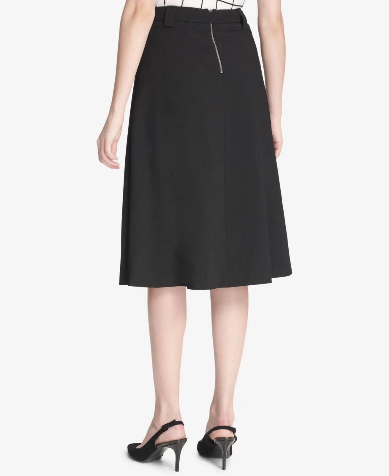 Calvin Klein Womens Woven Belted A-Line Skirt S8NSL614 Black 4
