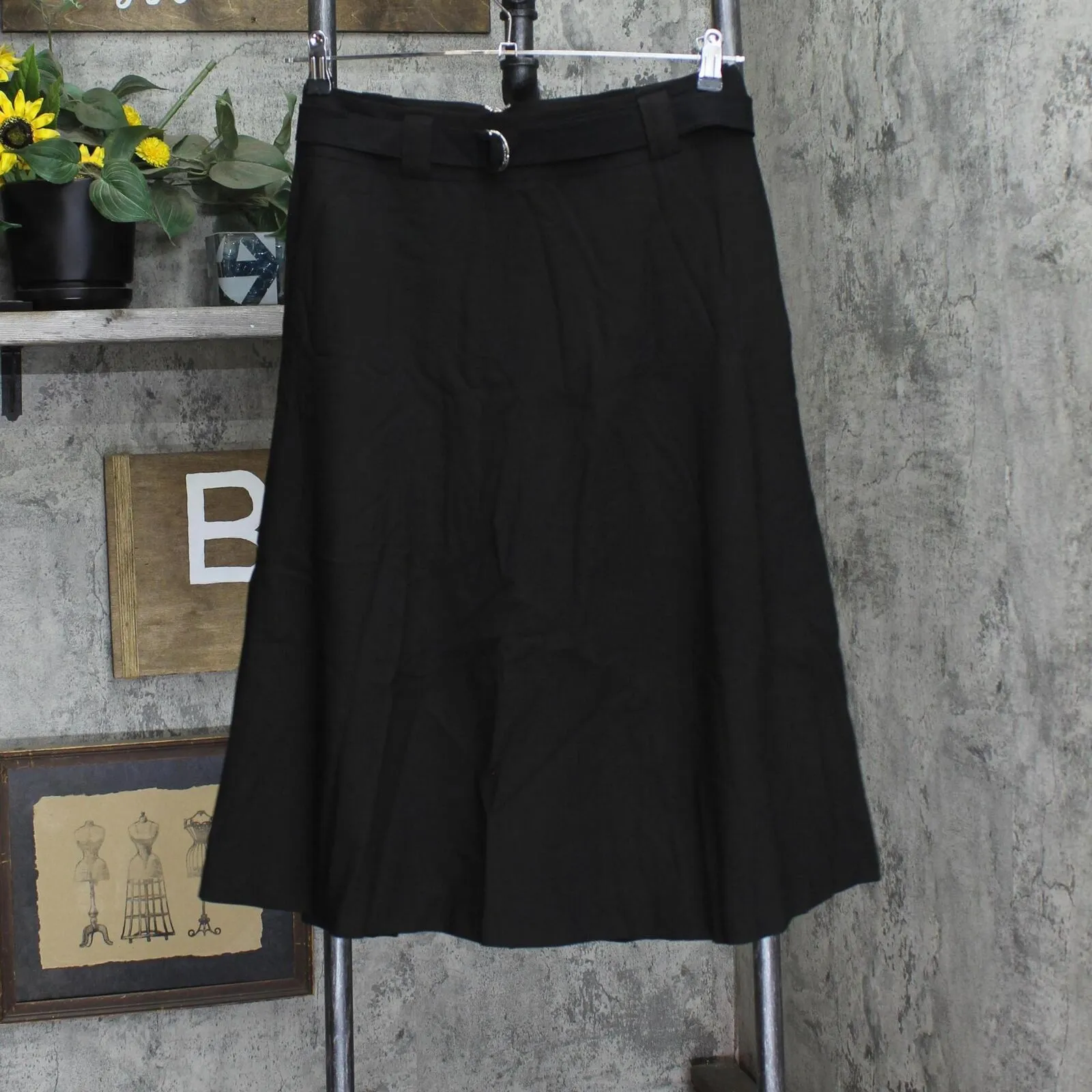 Calvin Klein Womens Woven Belted A-Line Skirt S8NSL614 Black 4