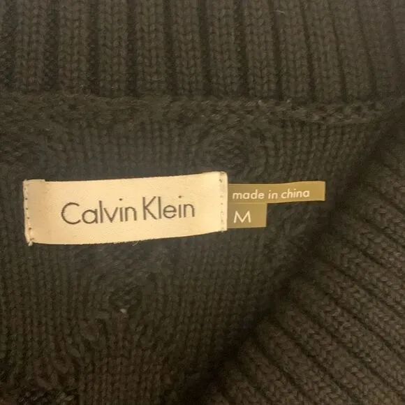 Calvin Klein Black Shawl Collar Knit Sweater Dress Size Medium