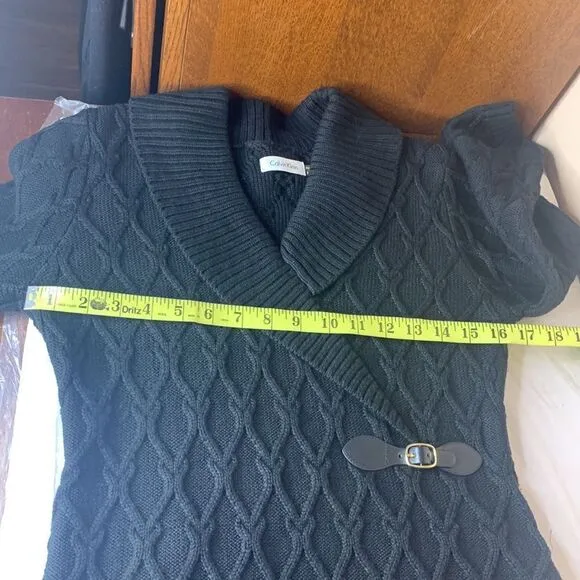 Calvin Klein Black Shawl Collar Knit Sweater Dress Size Medium