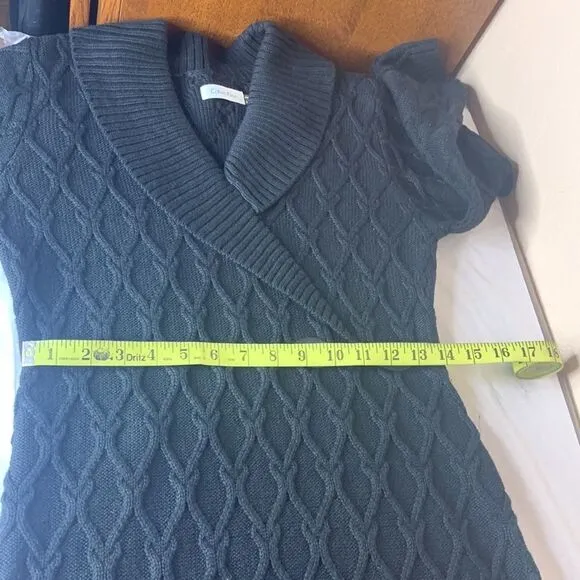 Calvin Klein Black Shawl Collar Knit Sweater Dress Size Medium