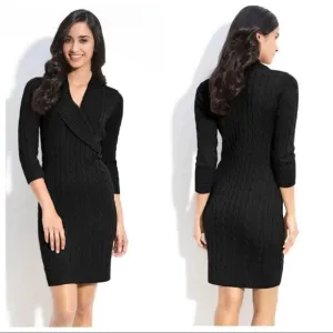 Calvin Klein Black Shawl Collar Knit Sweater Dress Size Medium