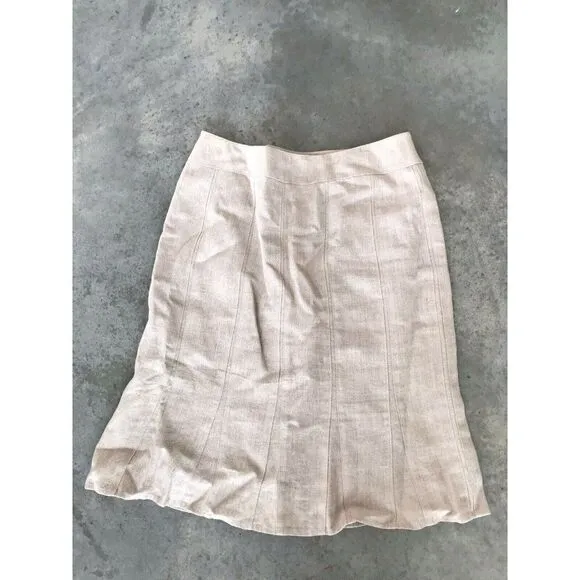Carlisle Beige Oatmeal Linen A-Line Knee Length Skirt Size 10