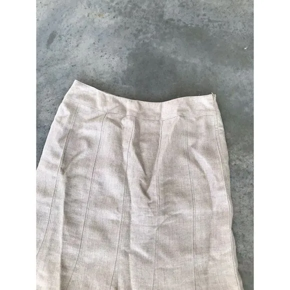 Carlisle Beige Oatmeal Linen A-Line Knee Length Skirt Size 10