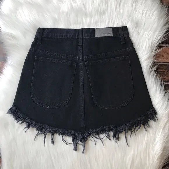 Carmar Los Angeles Beatrice Leopard Denim Mini Skirt Size 25 Fringe Hem Zipper
