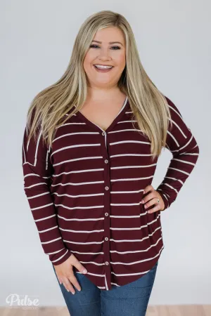 Caught Up to You Long Sleeve Striped Top- Burgundy