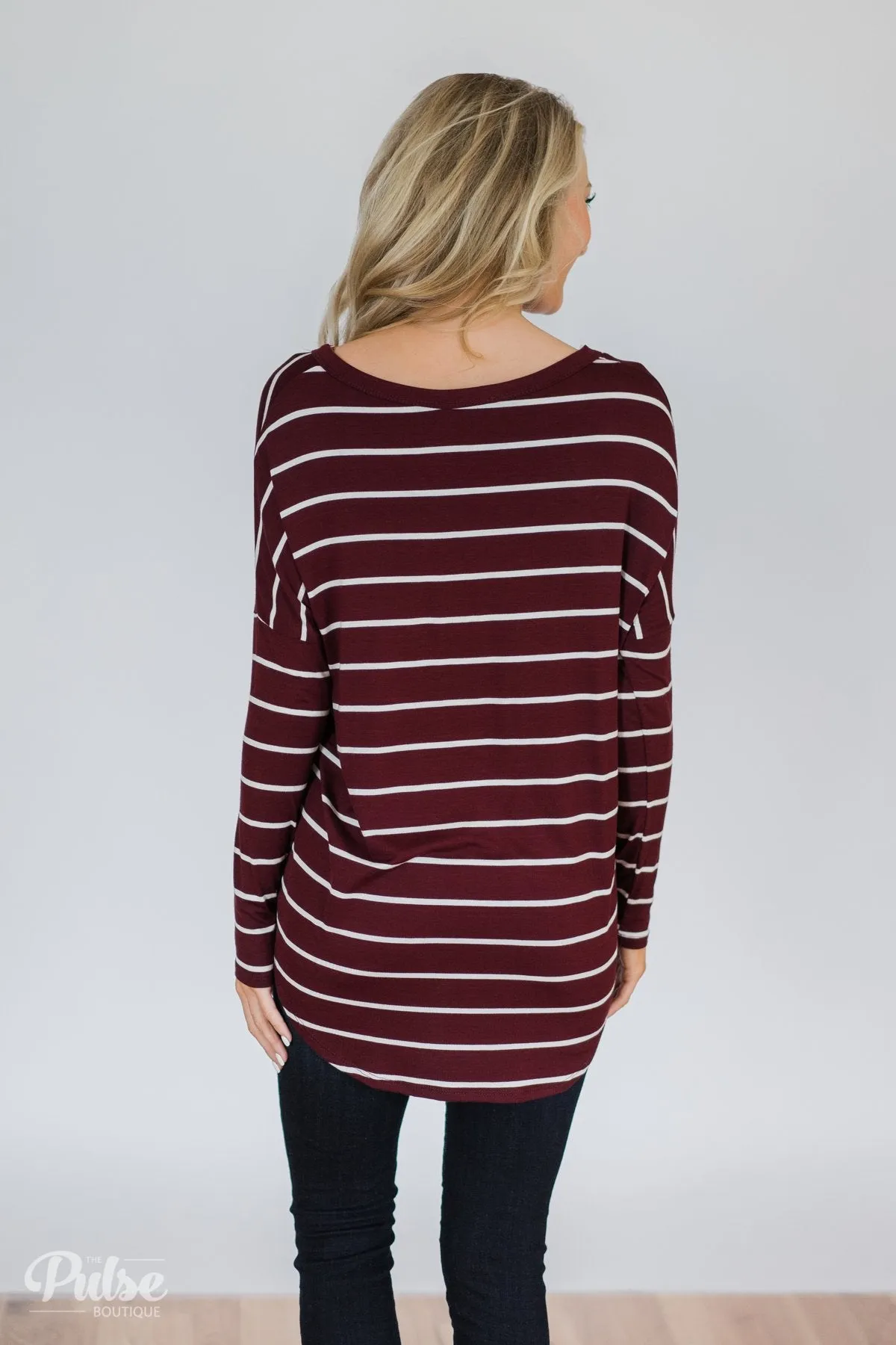 Caught Up to You Long Sleeve Striped Top- Burgundy