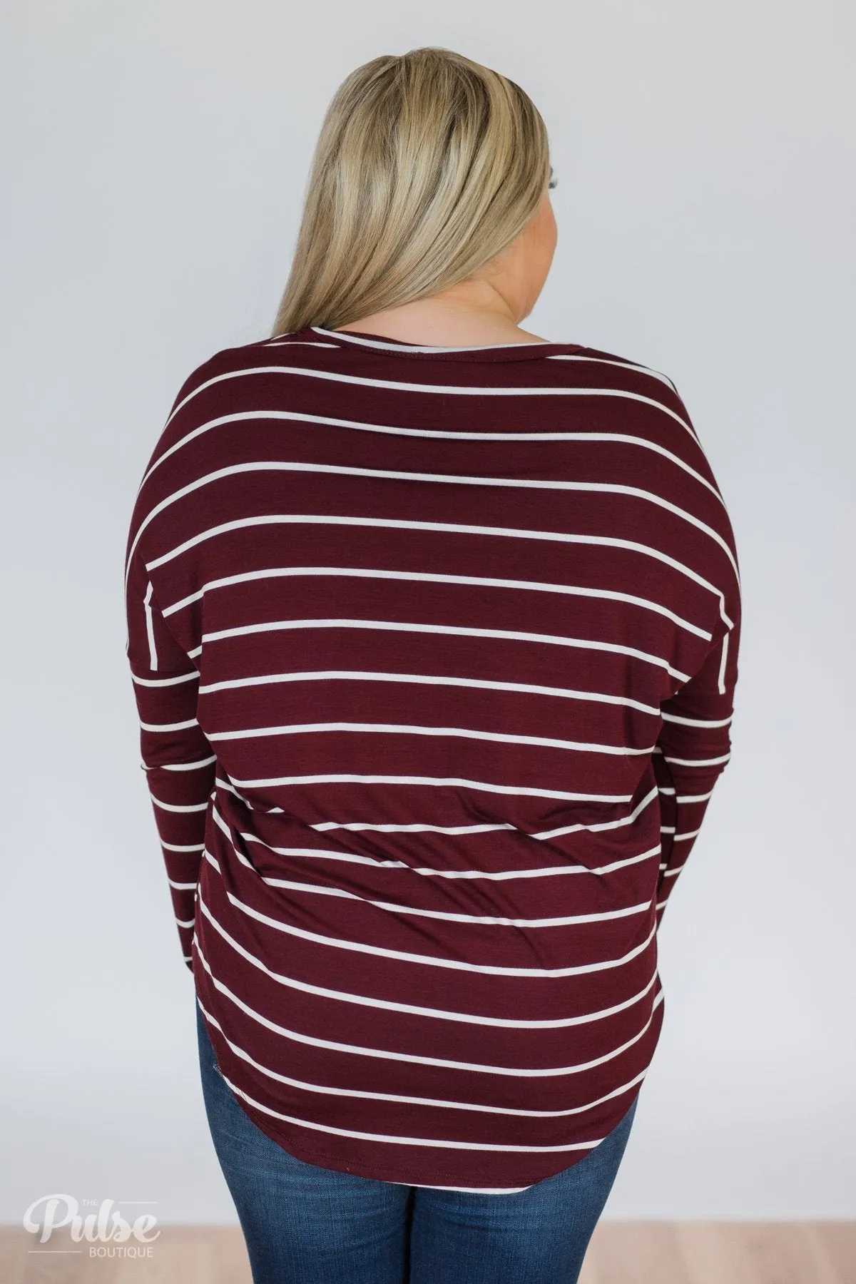 Caught Up to You Long Sleeve Striped Top- Burgundy