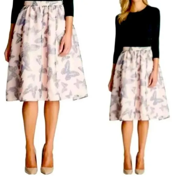 Cece Butterfly Kiss Side Zip A Line Full Skirt Size 14 NWT