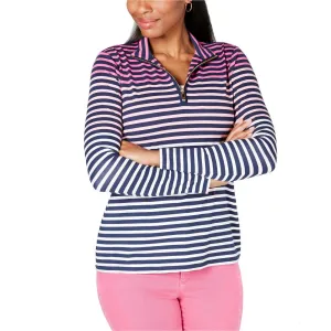 Charter Club Women's Petite Striped Mock Neck Half Zip Top