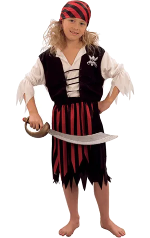 Childrens Striped Pirate Girl Costume
