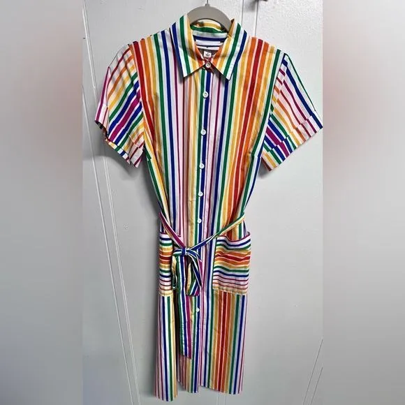 Christopher John Rogers For Target Striped Short Sleeve Shirt Dress SZ 2…