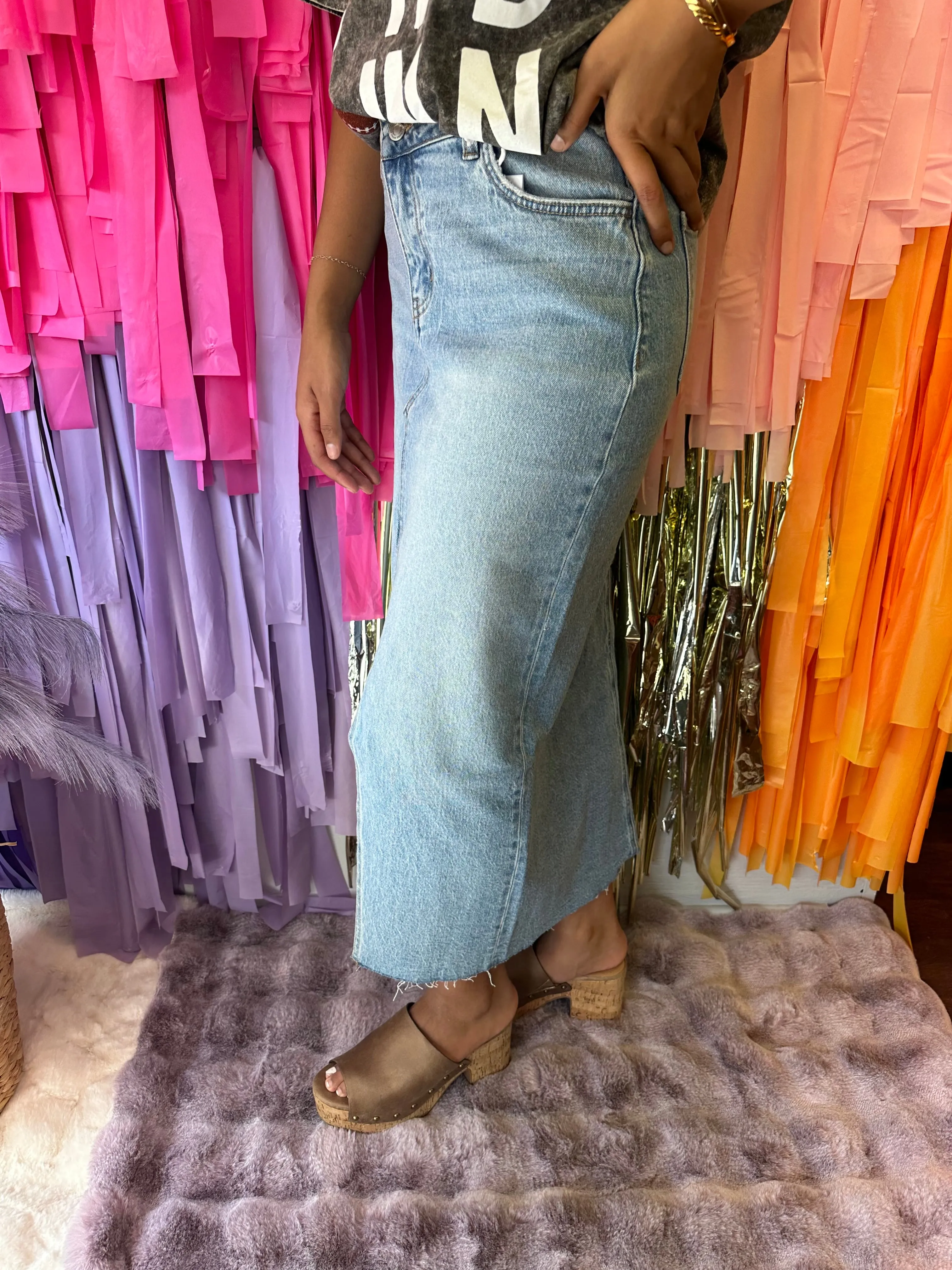 Claudia Crossover Denim Maxi Skirt: Medium