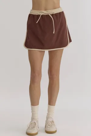 Contrast Drawstring Skirt {Espresso}