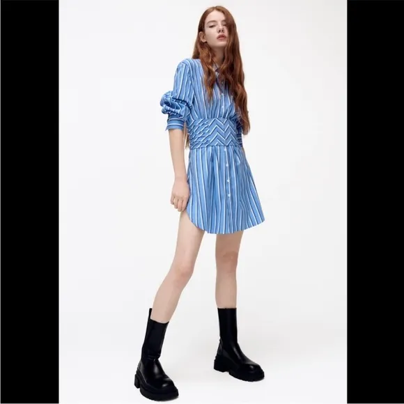 COPY - Zara poplin striped corset shirt dress
