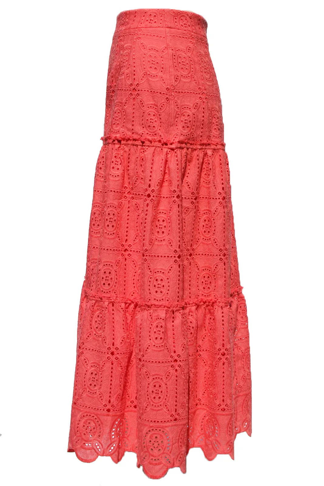 Coral Embroidered Eyelet Midi Skirt