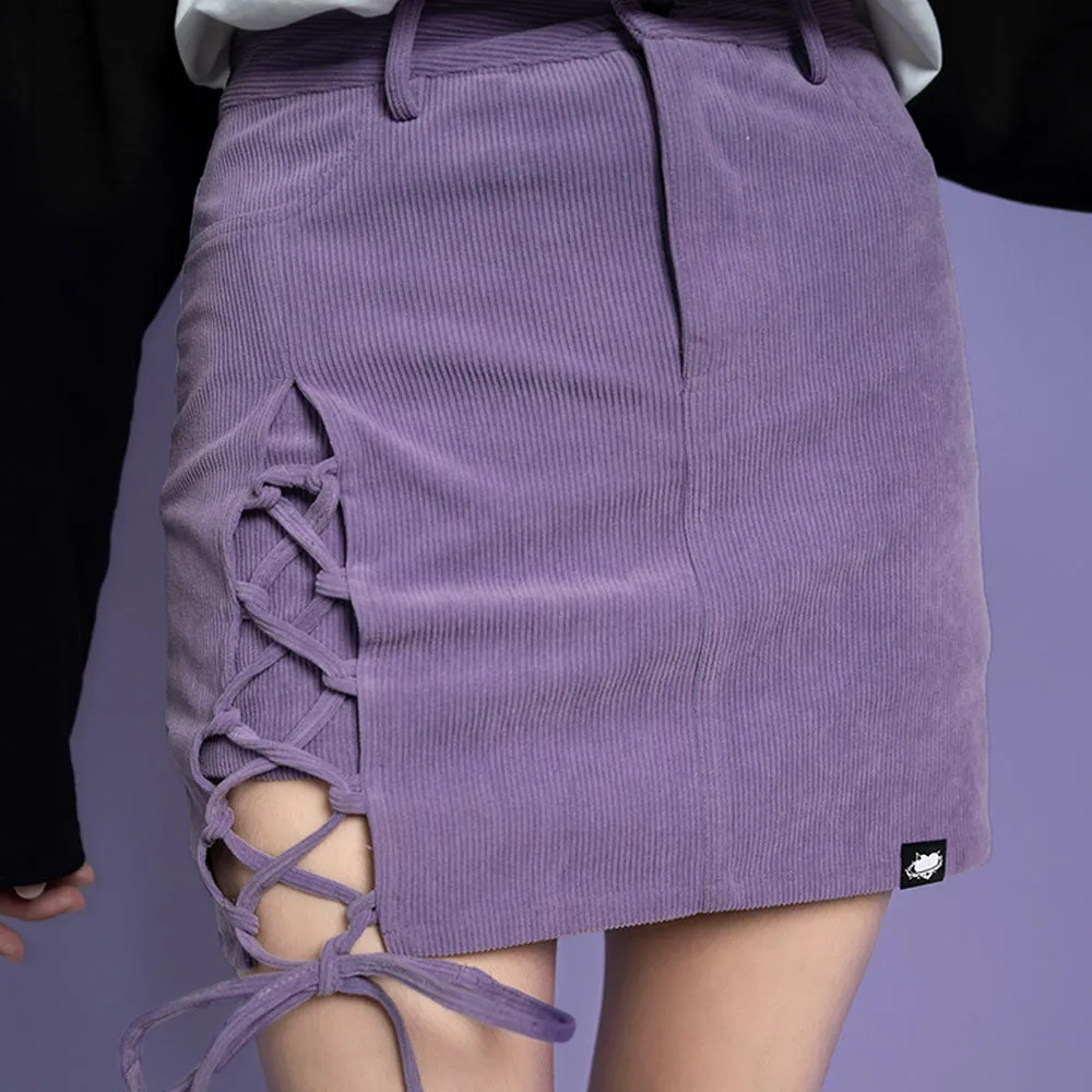 Corduroy Strap Slit A-Line Breech Skirt