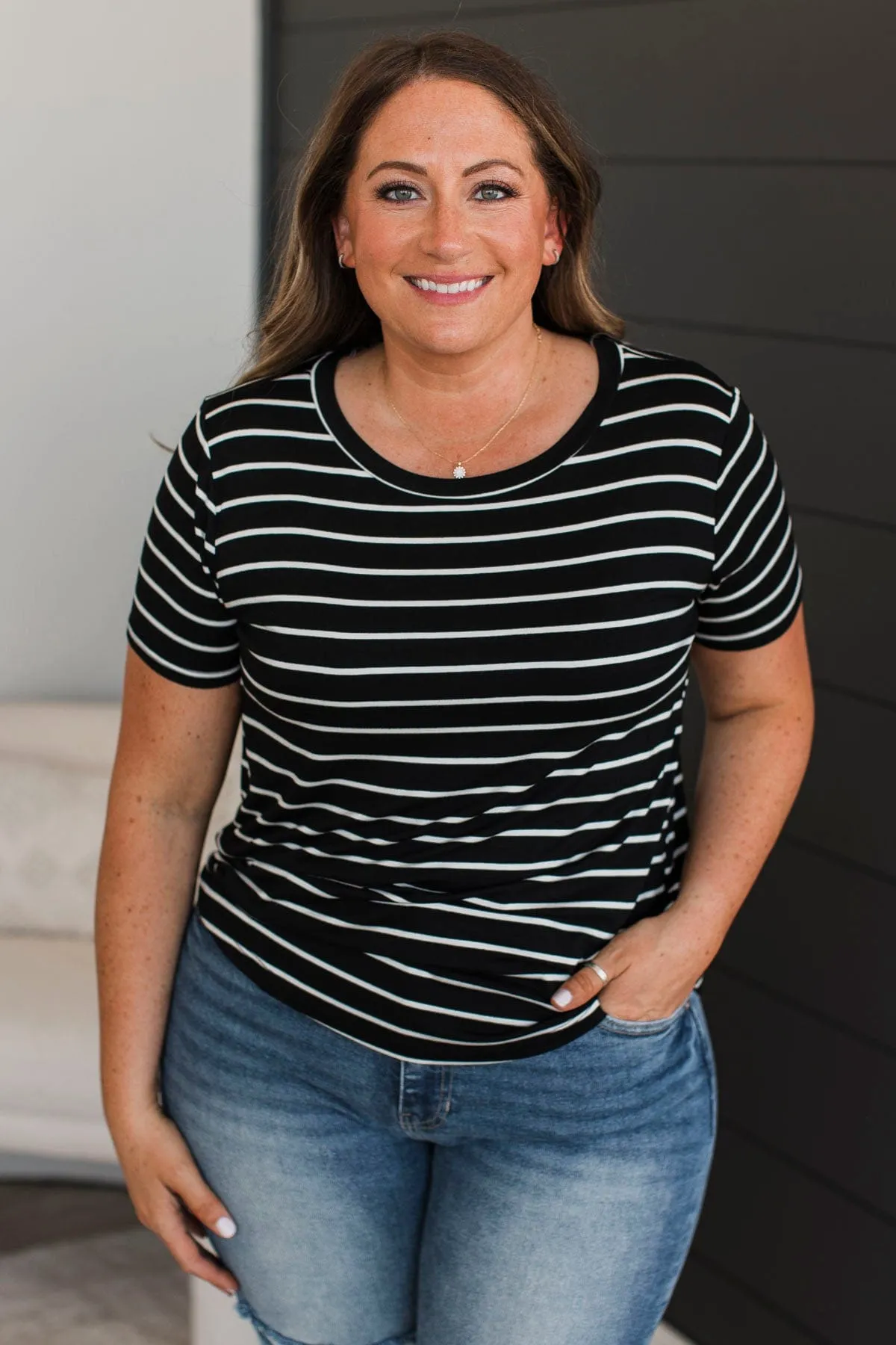 Counting The Days Striped Top- Black