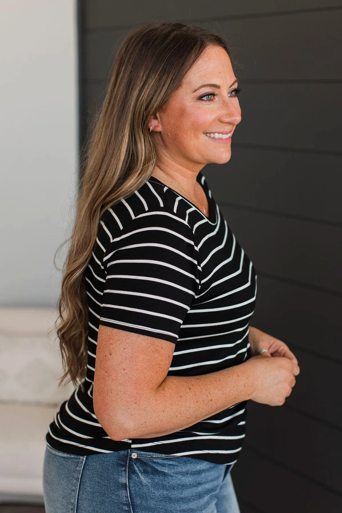 Counting The Days Striped Top- Black