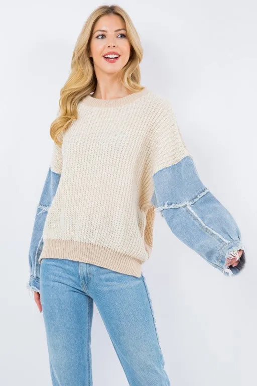 COZ107 - SWEATER W/ DENIM -