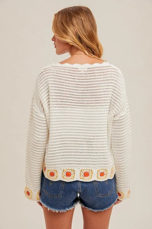 CROCHET PATCH HEM DETAILED KNIT TOP