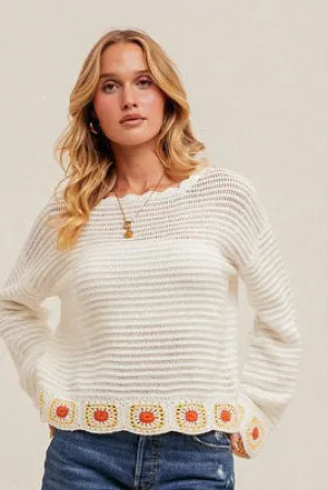 CROCHET PATCH HEM DETAILED KNIT TOP