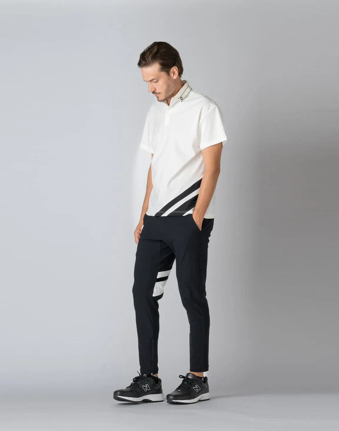 CRONOS BLACK STRIPED POLO SHIRT【WHITE】