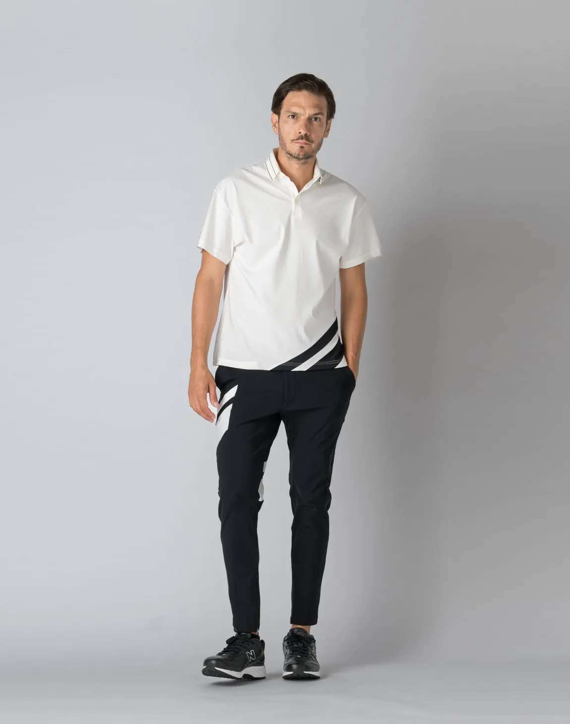 CRONOS BLACK STRIPED POLO SHIRT【WHITE】