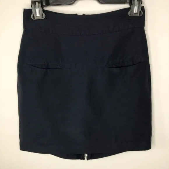 Daniela Corte Navy Blue Rear Exposed Zipper Wool &amp; Silk Mini Skirt Size XS