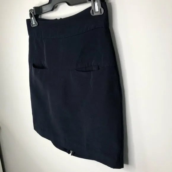 Daniela Corte Navy Blue Rear Exposed Zipper Wool &amp; Silk Mini Skirt Size XS