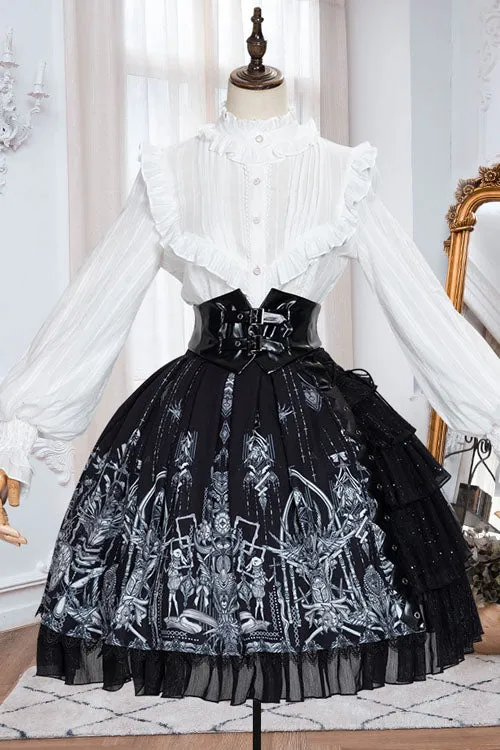 Dark Black Eye Of Red Heart Print High Waisted Gothic Lolita Skirt Dress