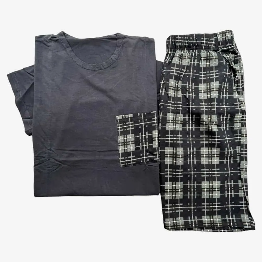 Dark Blue Squared Pattern Short PJ S-140