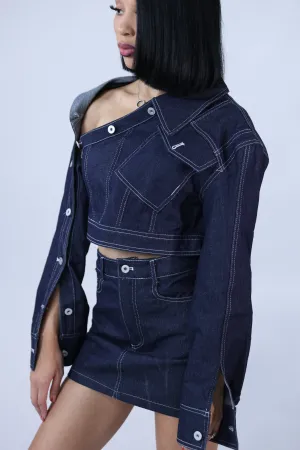 Dark Denim 2 Piece Crop Jacket And Skirt Set