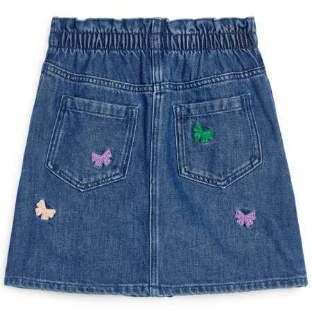 Denim Embroidered Butterfly Skirt