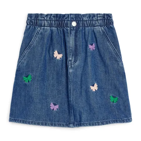 Denim Embroidered Butterfly Skirt