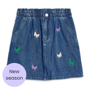 Denim Embroidered Butterfly Skirt