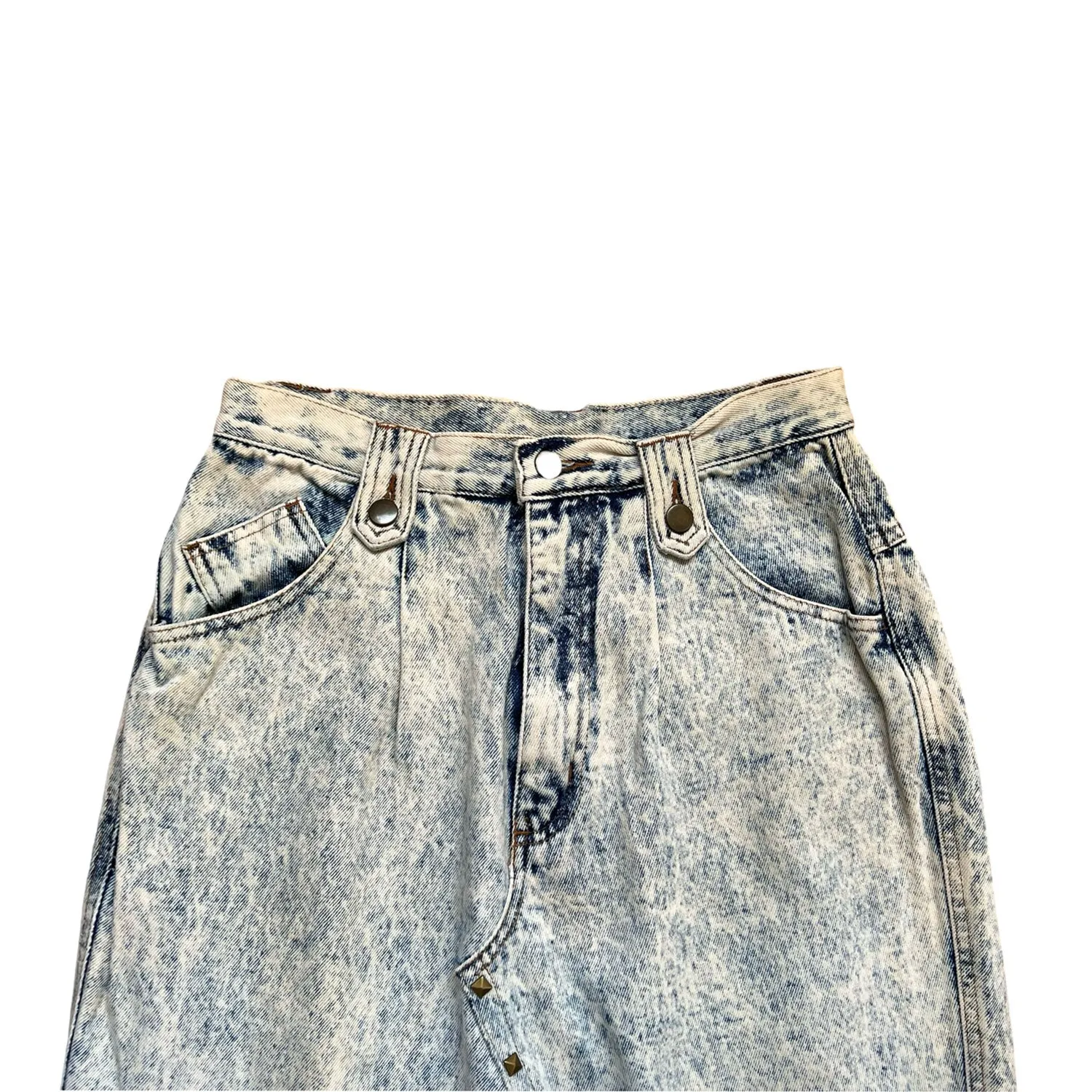 Denim Skirt in Acid-Washed Blue and Brown