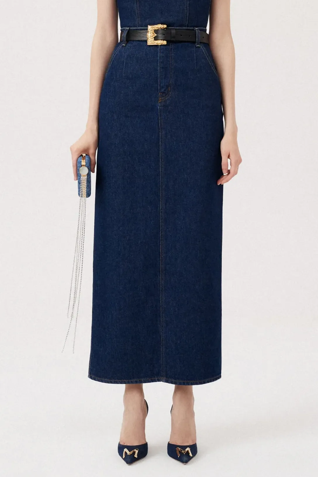 Denim Skirt Long | Navy