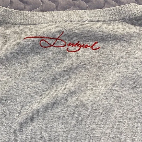 Desigual Jersey Heather Gray Print Sweater Top