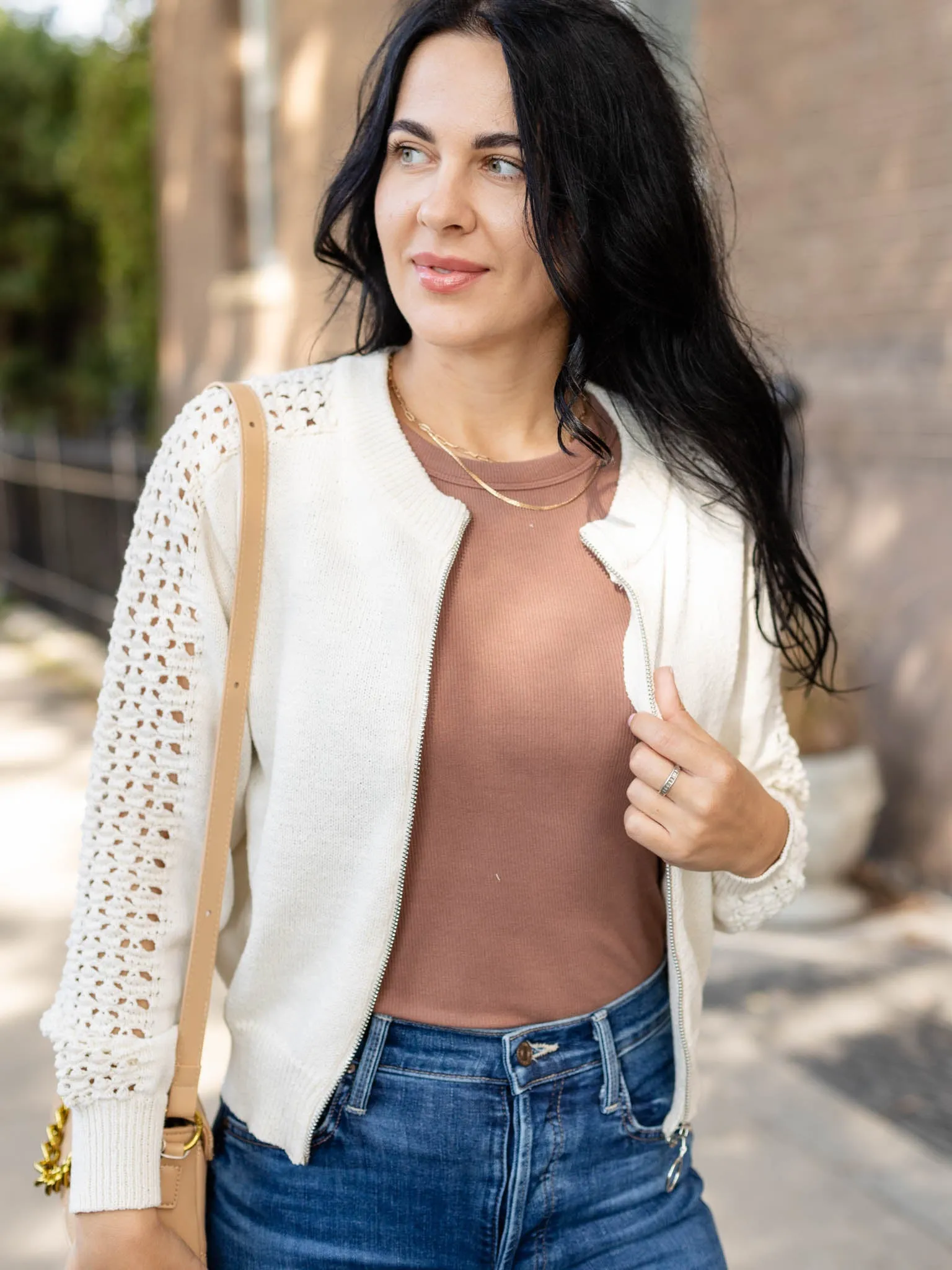 DEX Crochet Sleeve Sweater Bomber