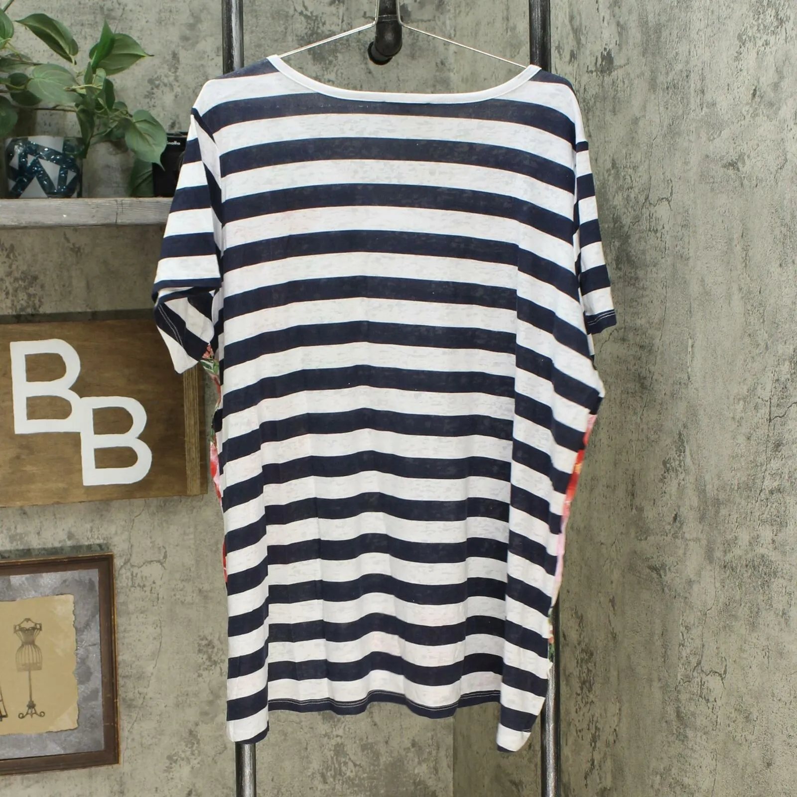 DG2 by Diane Gilman Burnout Printed And Embellished Top Navy Stripe 2X