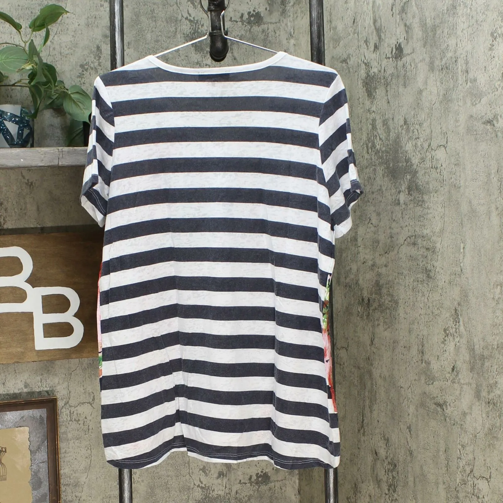 DG2 by Diane Gilman Burnout Printed And Embellished Top Navy Stripe Large