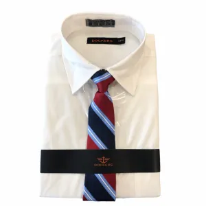 Dockers Boy's White Long Sleeves Shirt with Red & Blue Striped Tie (14 Husky)